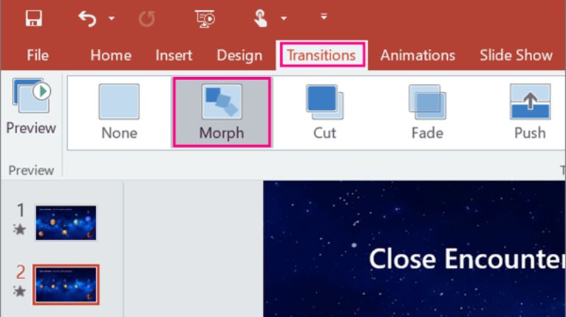 how to use morph transition in powerpoint